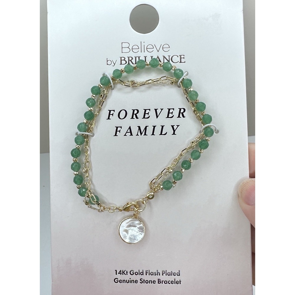 Believe by Brilliance Green Genuine‎ Stone Bracelet 14Kt Gold Flash Plate